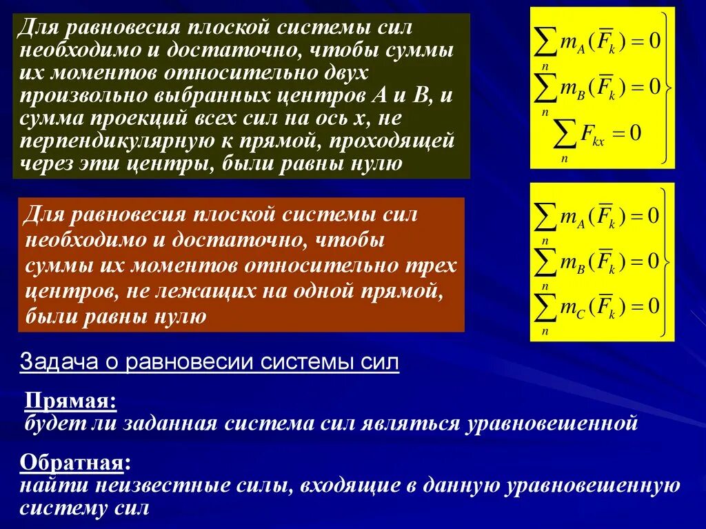 Дать определение системы силы. Равновесие плоской системы сил. Условия равновесия плоской системы. Уравнения равновесия плоской системы сил. Условия равновесия плоской системы сил.