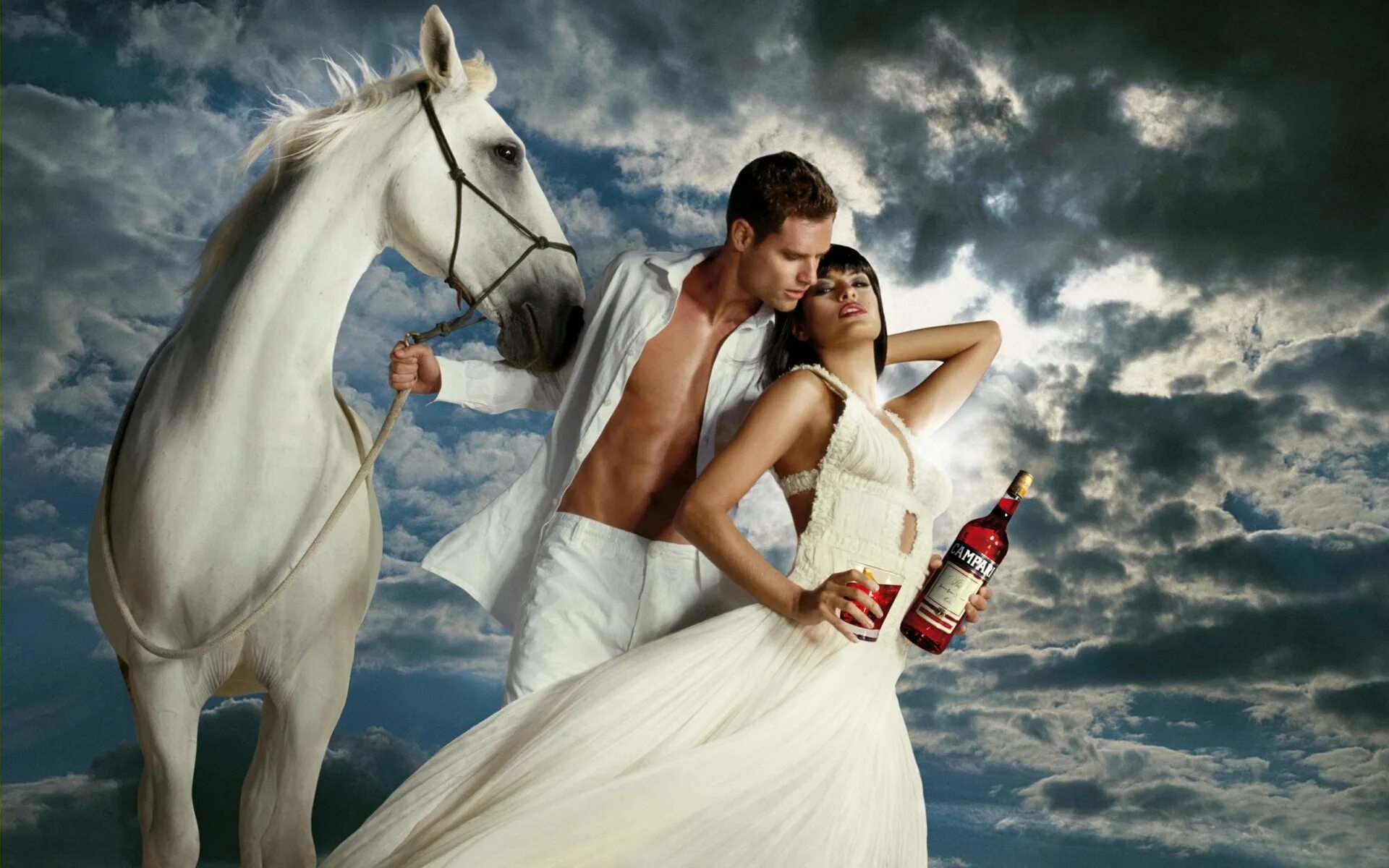 Мужчина и женщина на коне. Фотосессия с лошадьми. Принц на белом коне.