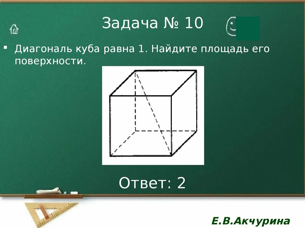 Диагональ Куба равна 1 Найдите площадь его поверхности. Диагональ Куба равна, Найдите площадь. Диагональ Куба. Диагональ поверхности Куба.