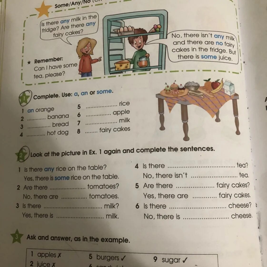 Look there is on the table. A Rice или some. Look at the Table and complete the sentences. Some Rice или any Rice. Is there any Rice.