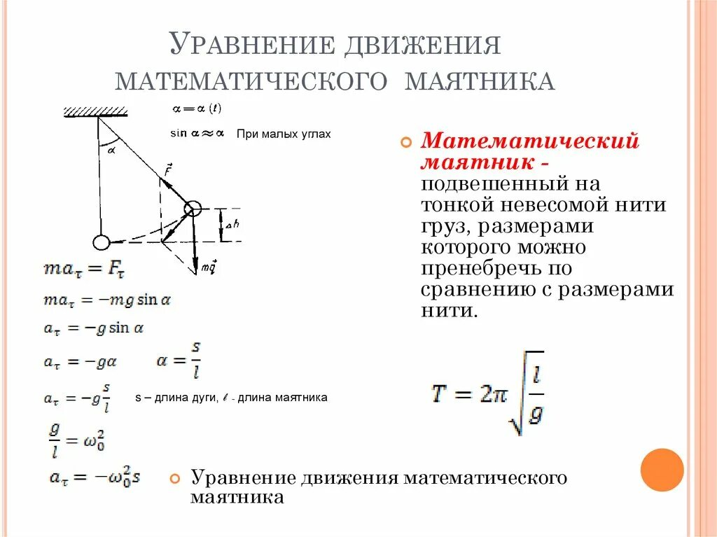 Уравнение колебаний математического маятника. Уравнение движения маятника формула. Уравнение колебаний математического маятника формула. Уравнение колебаний физического маятника. Формула колебания тела