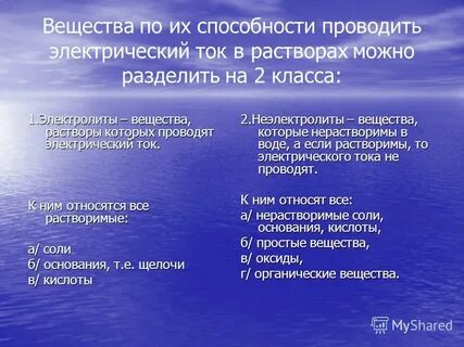Вещества растворы которых не проводят ток