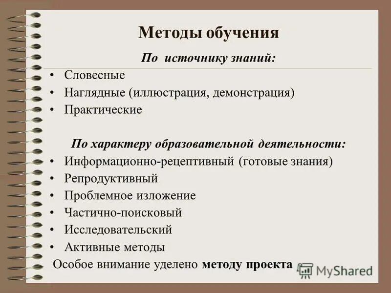 методы обучения словесный наглядный практический