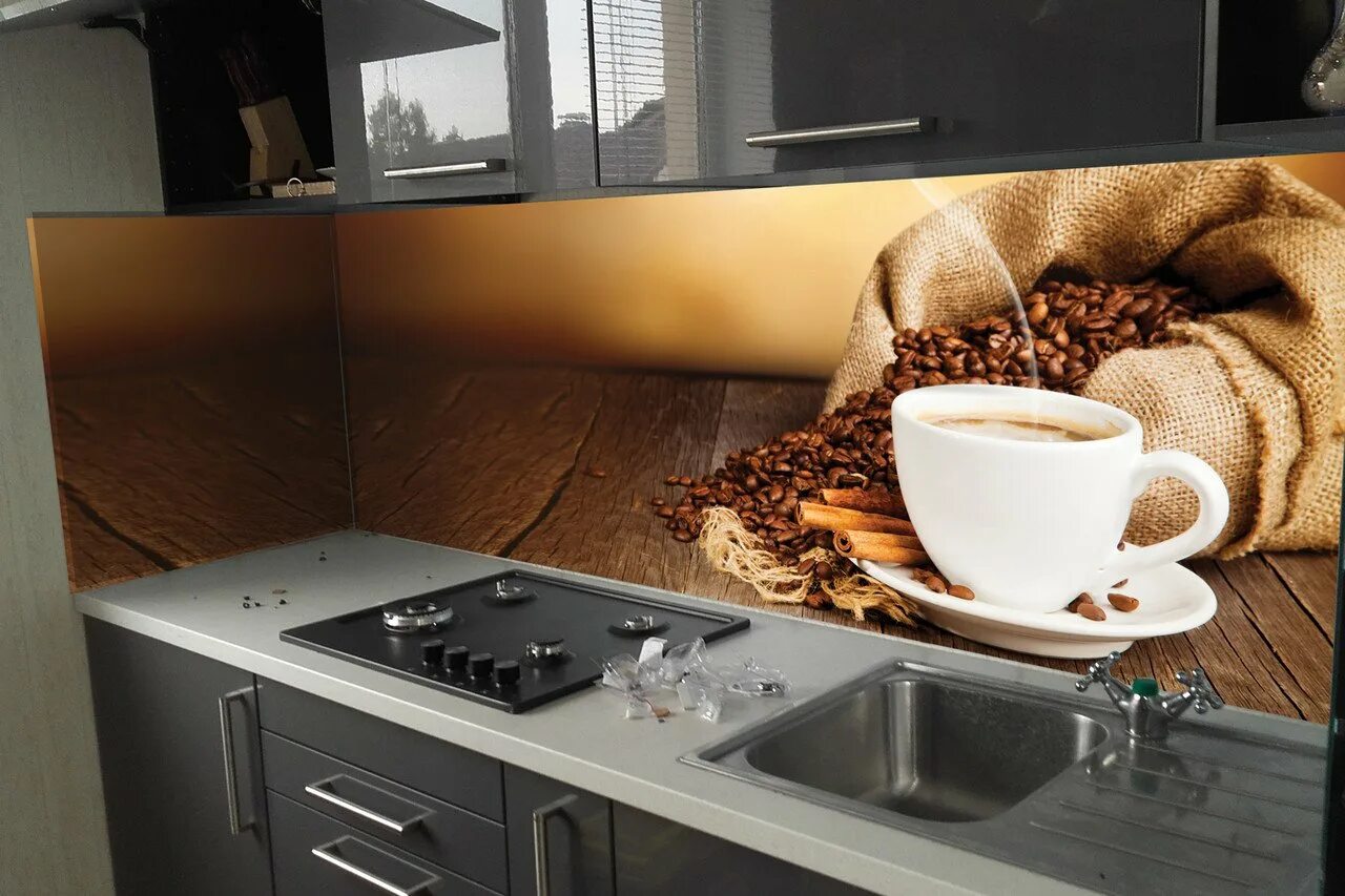 Фартук кухонный. Кухонный фартук кофе. Панель на кухню кофе. Кухня с кофейной тематикой.