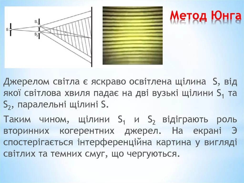 Способы получения интерференционной картины: опыт Юнга. Опыт Юнга 1802. Метод Юнга интерференция света. Метод Юнга для наблюдения интерференции света. Опыт юнга по интерференции