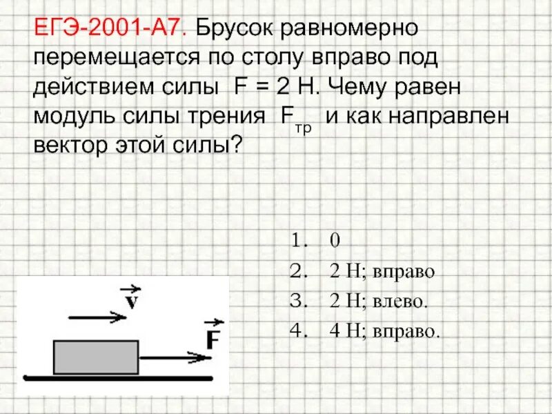 По горизонтальному столу равномерно тянут. Брусок равномерно перемещается по столу вправо. брусок под действием силы. модуль силы трения бруска. чему равен модуль силы.