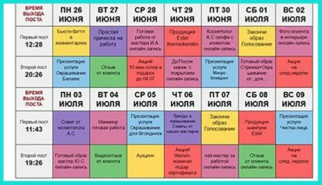 Как должен выглядеть контент план Контент-план для мастера по маникюру Фрилансер Вера Михайлова vera32 Портфол