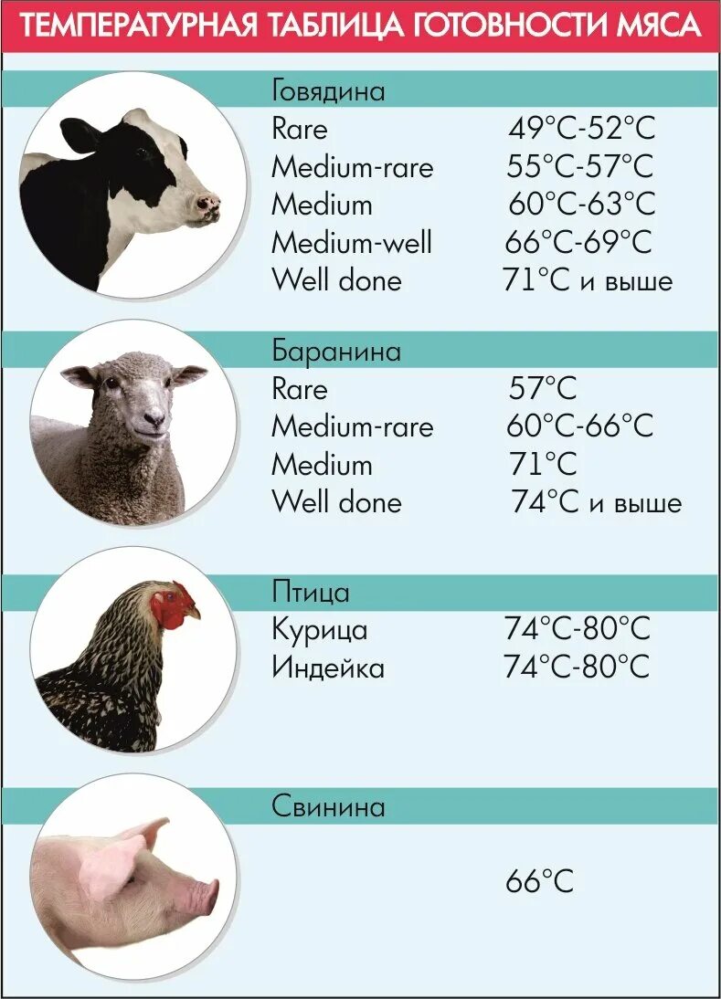 Температура готовности мяса. Температурная таблица готовности мяса. Температура приготовления мяса таблица. Температурыдляпрготовления мяса.
