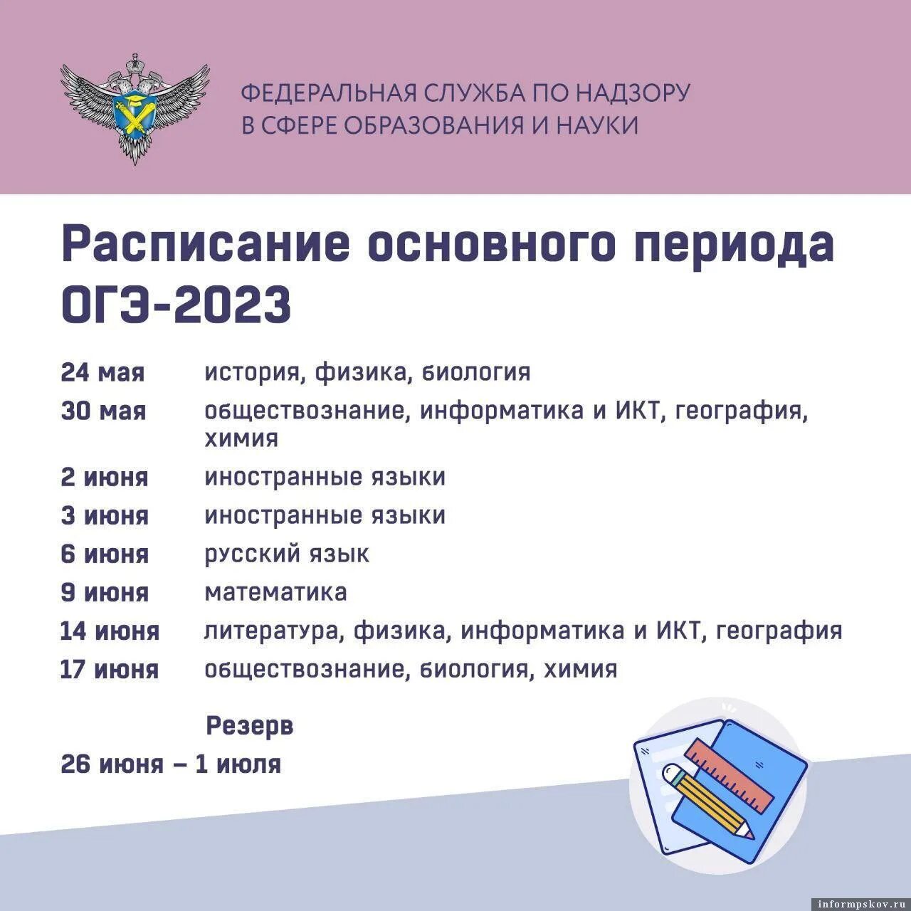 Информатика дата сдачи. Даты проведения экзаменов. расписание егэ. резервные дни сдачи огэ. обязательные экзамены в 9 классе.