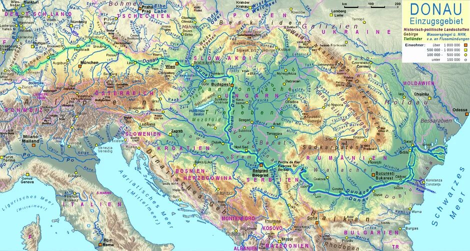 Какие реки текут в евразии. Бассейн реки Дунай. Исток реки Дунай на карте. Река Дунай на карте. Река Дунай на карте Европы.