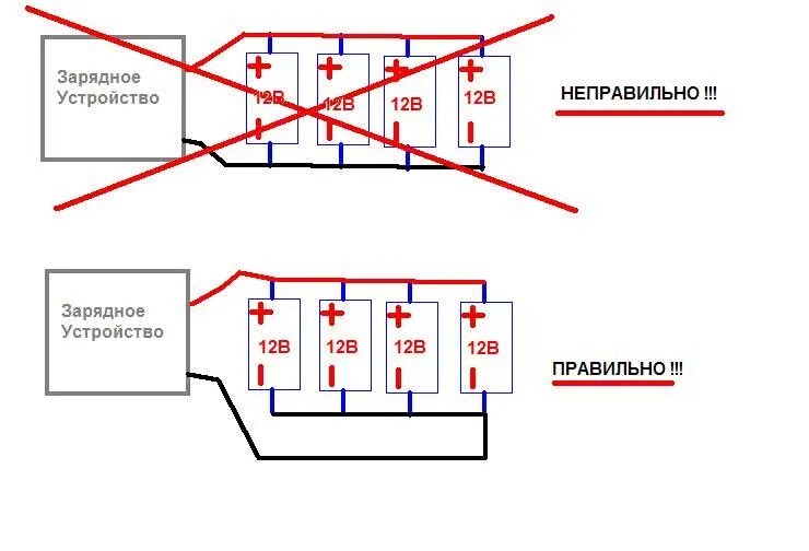 Можно ли объединить. Схема параллельного подключения аккумуляторов 12в. Параллельное соединение АКБ 12в. Схема параллельного соединения аккумуляторов для зарядки. Схема подключения 4 аккумуляторов на 12.