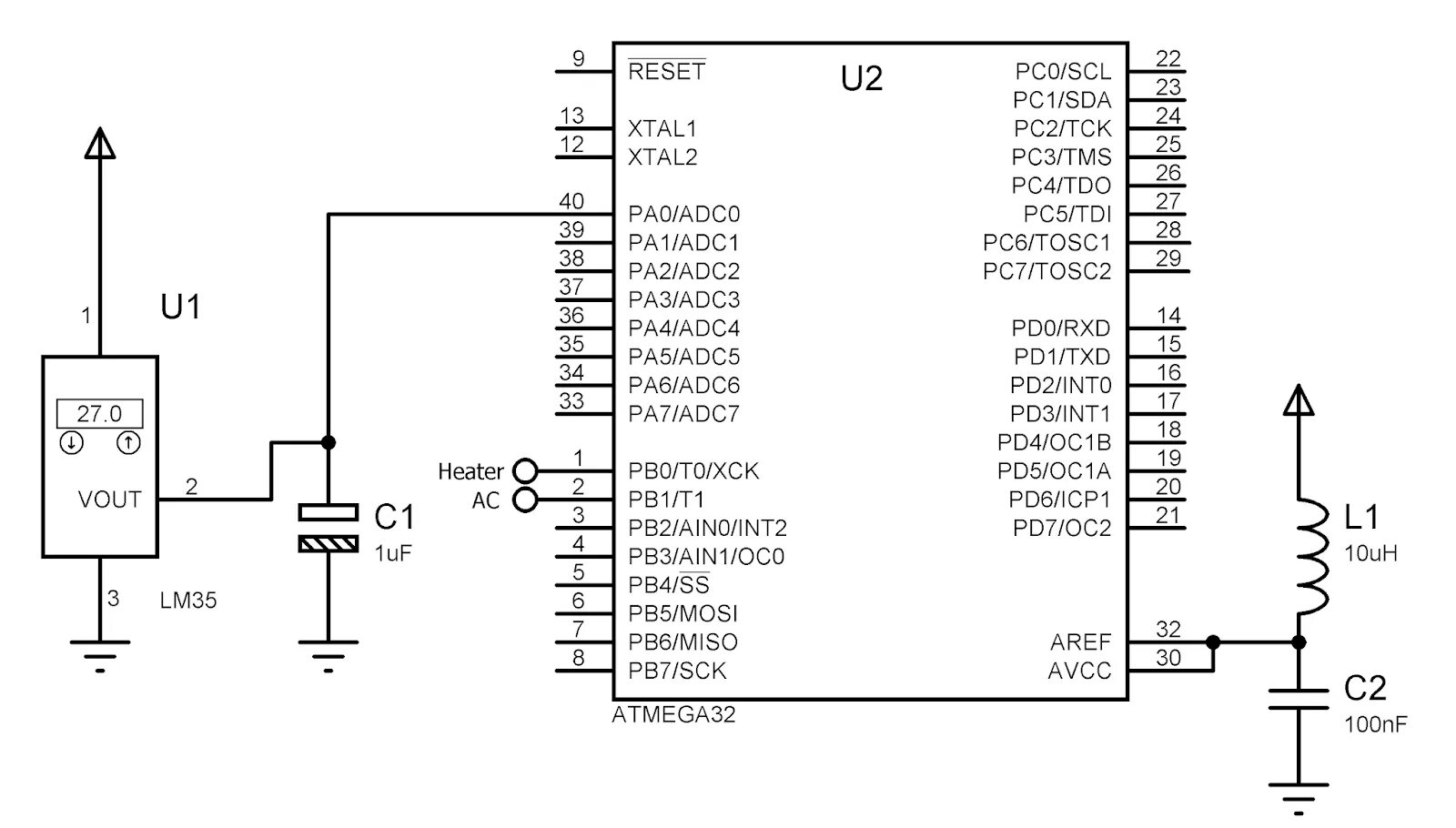 Atmega8 АЦП +Aref. Atmega8 АЦП схема. Lm35 ATMEGA. Схема подключения АЦП К atmega32 к i2c.