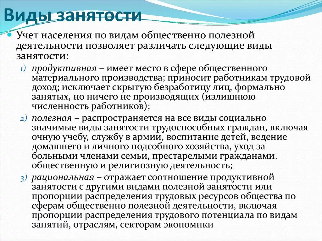 Примеры видов занятости