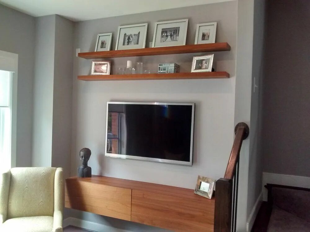Idea for shelves around TV Floating shelves living room, Living room shelves, Sh