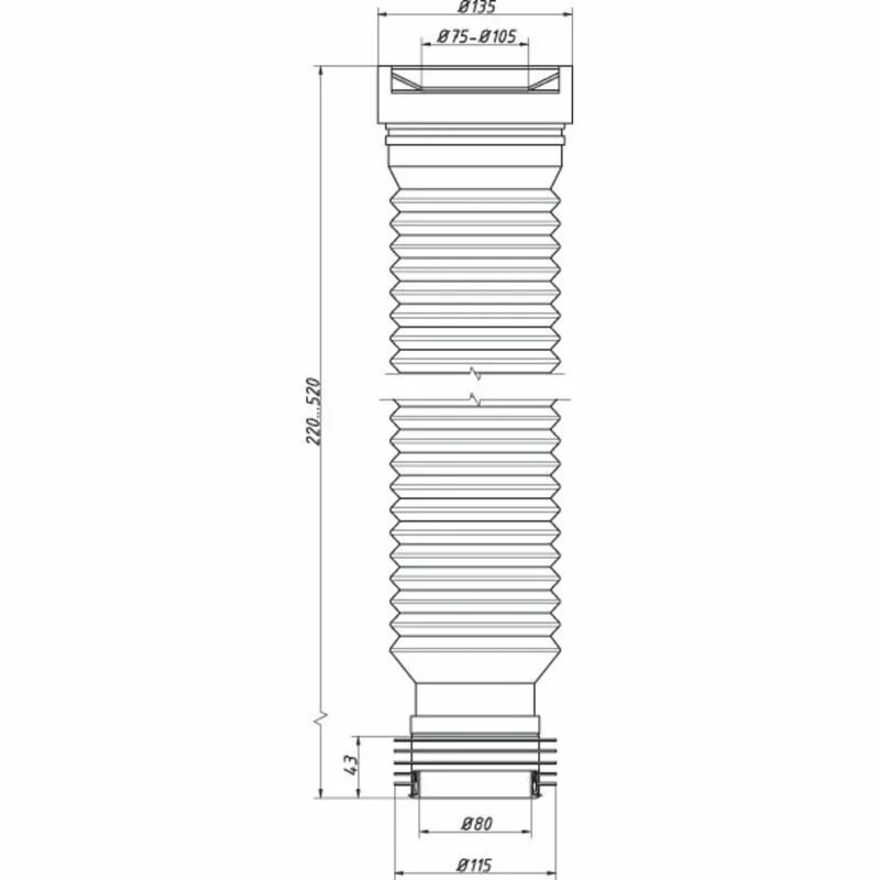 Гофра для унитаза дн 110 l 220-520 c-990-l Орио. Гофра для унитаза 110 мм l=220-520мм Орио с-990.