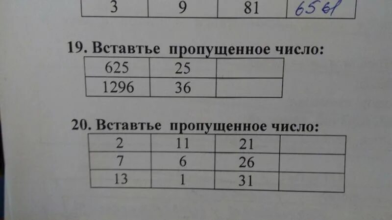 Какие числа пропущены в таблицах