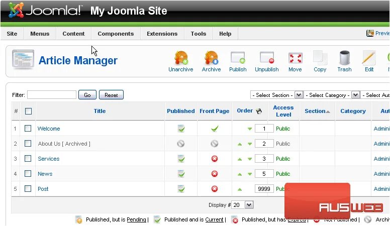 Joomla 1.5. Позиции модулей в Joomla 1,5. Менеджер материалов Joomla 4. Joomla 1.5 Demo. Management articles