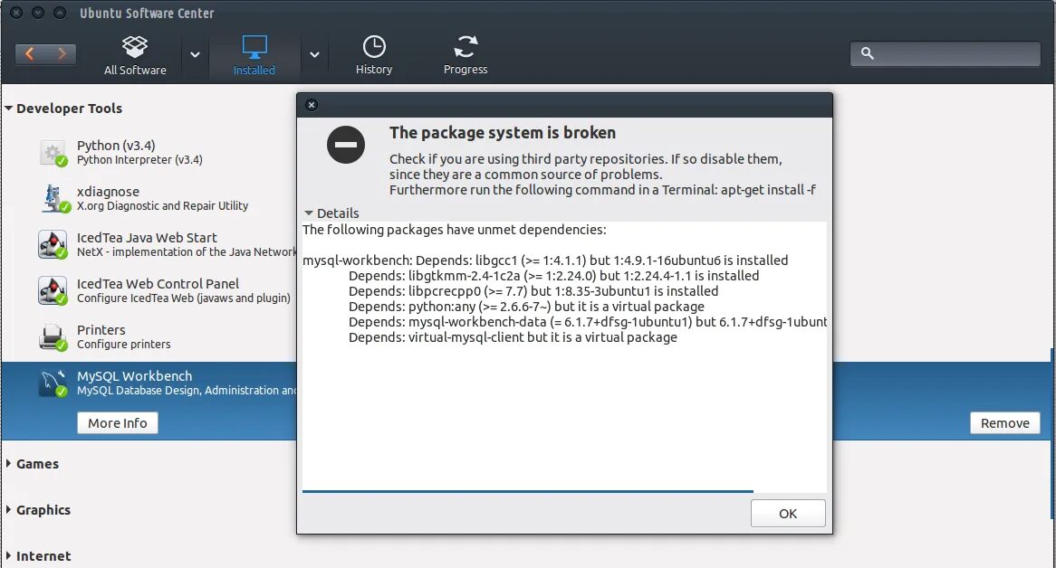 Error processing package. Remove install. Фром софтвер. Install depends package. Safe updates MYSQL отключить.