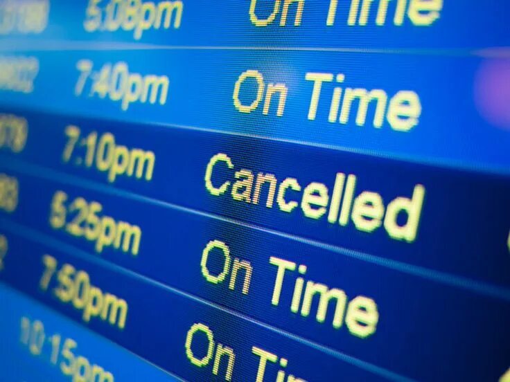 Cancelling trips. Cancelled flight. canceled trips. arrival and departure monitor.
