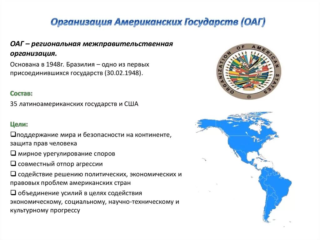 Организация американских государств (ОАГ). ОАГ сколько стран входит. ОАГ цель организации. ОАГ страны участники.