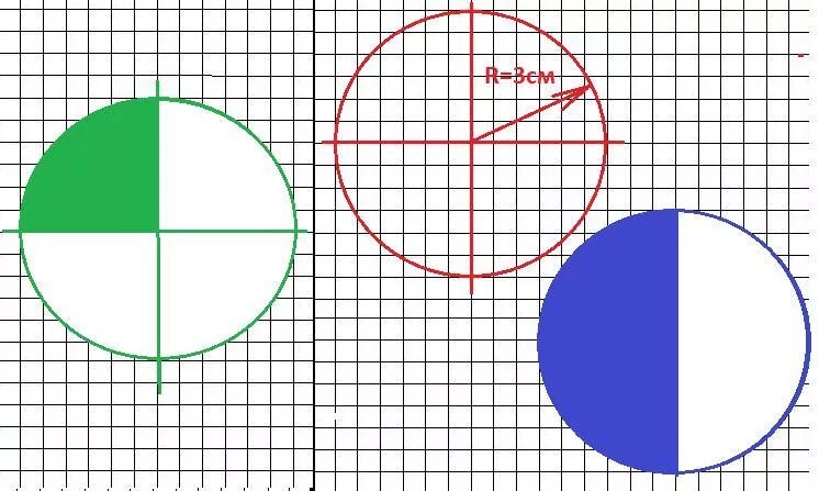 Круг на три равные части. Круг разделенный на 2 части. Круг поделенный на четыре части. Начертить окружность диаметром 6 см. Две третьих круга
