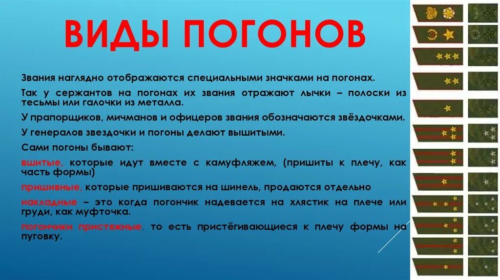 Звание военнослужащих если на погоне. Воинские звания вс РФ погоны Сухопутные войска. Погоны воинские звания от рядового до Маршала. Звания военнослужащих вс РФ по погонам. Погоны Российской армии от рядового до Маршала.