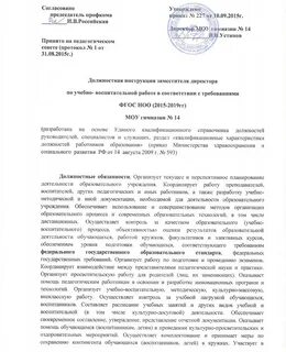 Должностная инструкция заместителя директора спортивной школы