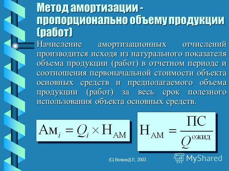 Расчет амортизационных отчислений пропорционально объему продукции. Срок использования автомобиля для начисления амортизации