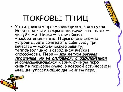 Особенности строения покровов у птиц