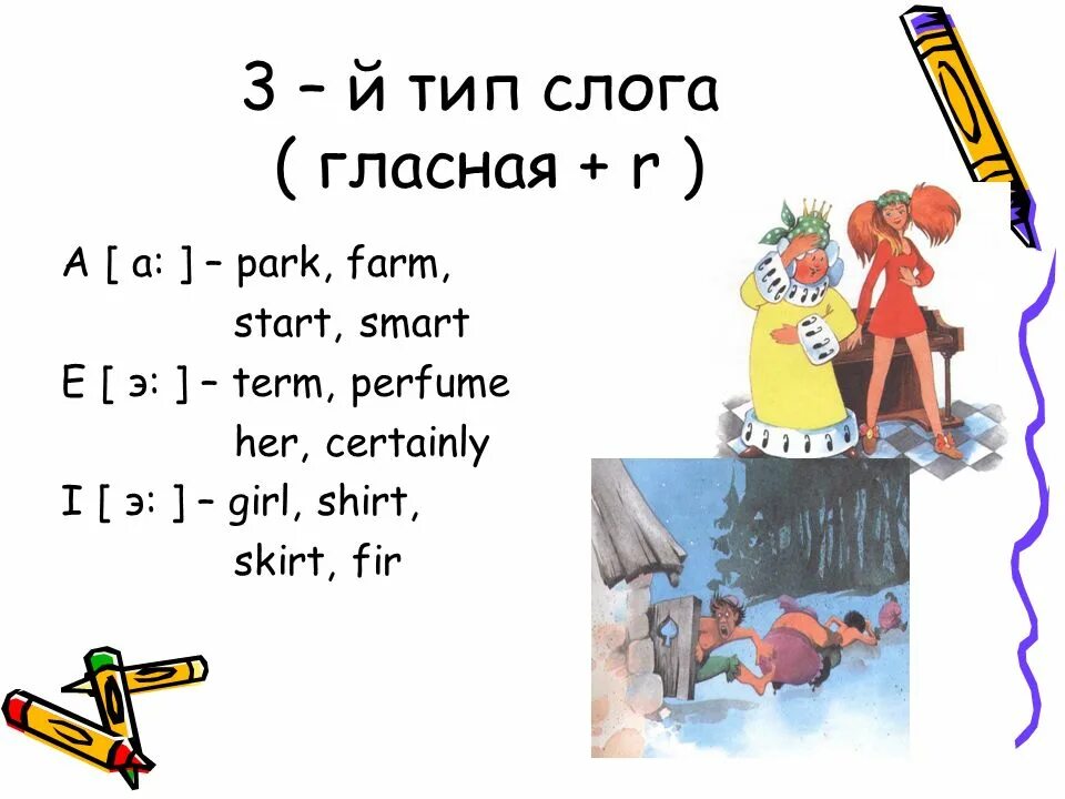 Третий тип слога в английском языке примеры Reading rules online presentation