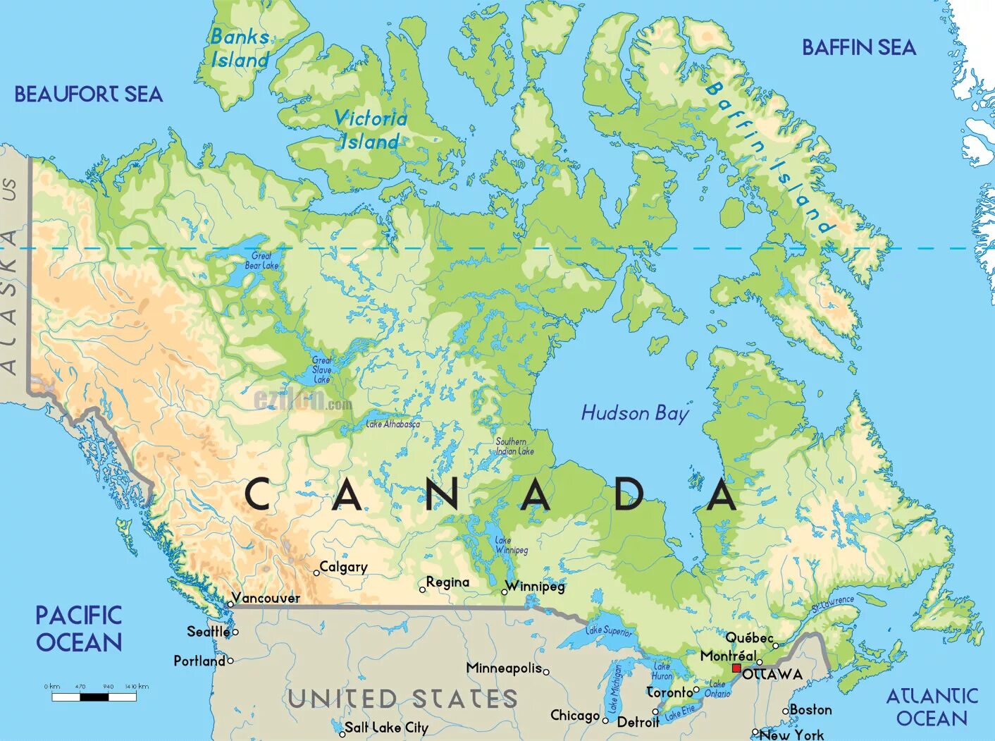 Какие озера находятся на территории канады. Карта Канады географическая. Канада географическое положение карта. Границы Канады на карте.