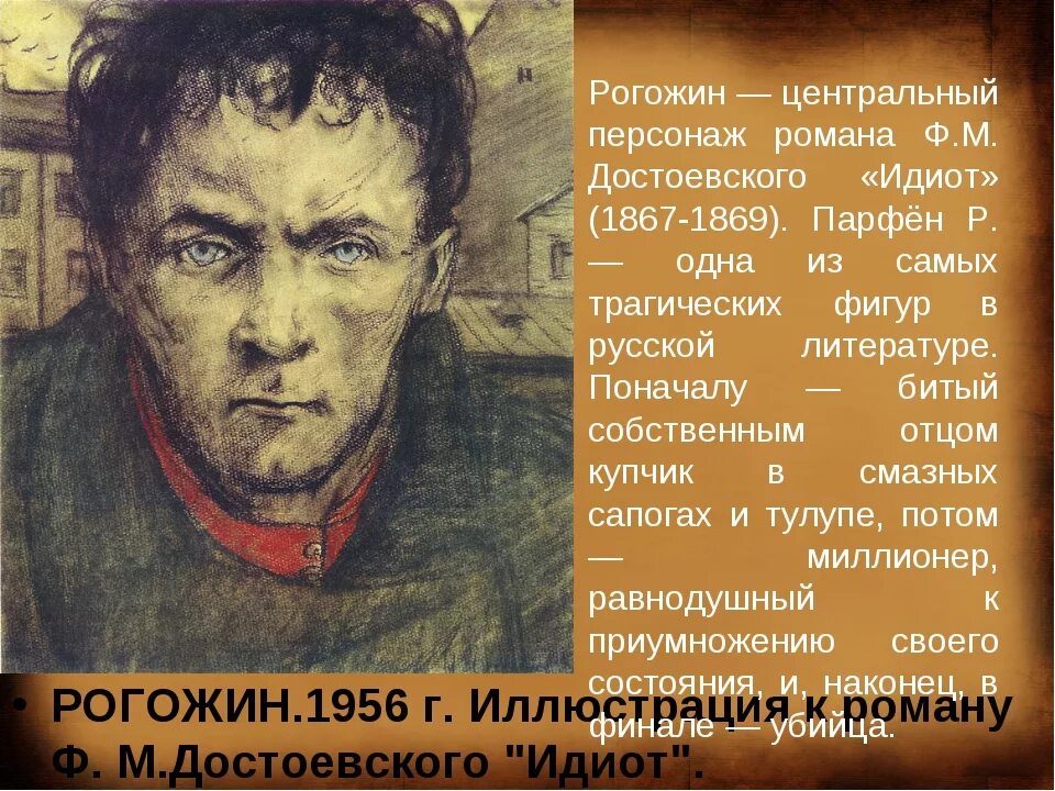 На какой улице жил главный герой. Парфен Рогожин портрет героя. Парфен Рогожин иллюстрации.