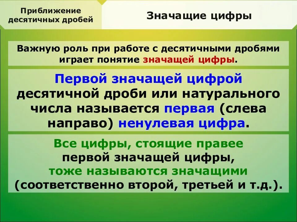 Сравнение и округление десятичных дробей. Приближение десятичных дробей. Значащая цифра десятичной дроби это. Значащие цифры в десятичных дробях. Значащая цифра десятичной дроби десятичных дробей.