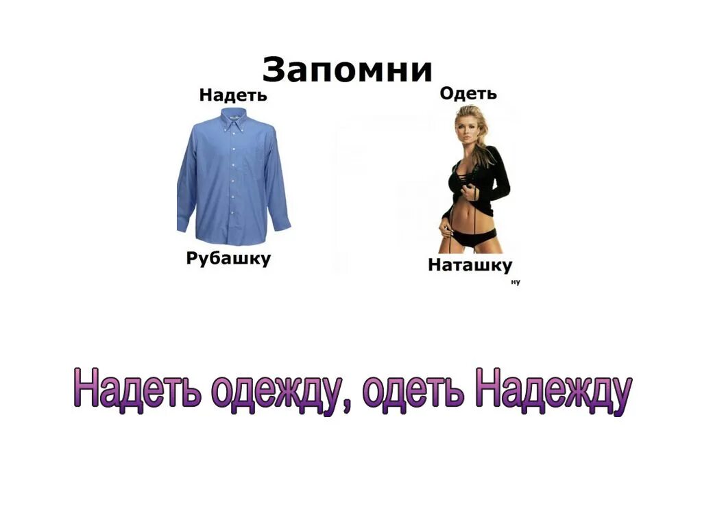 Надеть одеть в каких случаях. Надень одежду Одень. Одевать или надевать одежду. Одежда надета или одета. Надел рубашку или одел.