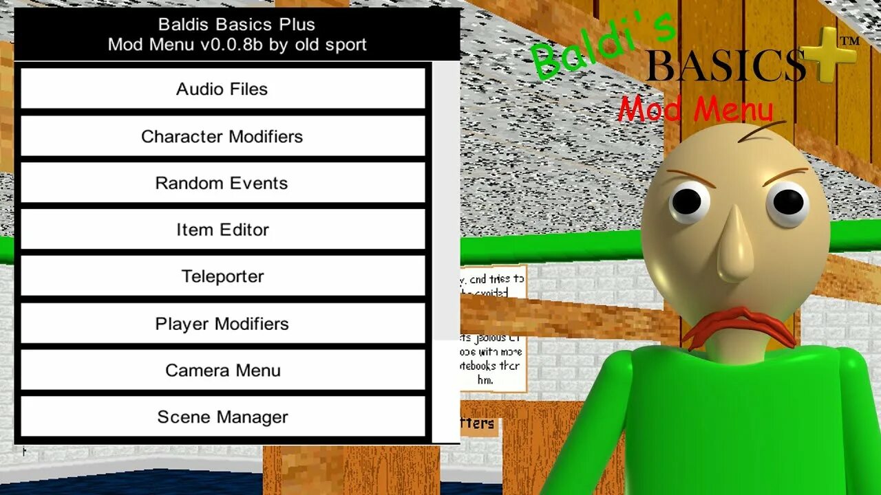 Baldi s basics plus mod. БАЛДИ меню. Baldi Basics Mod menu. Baldi's Basics Plus 0. Baldi Basics Plus.