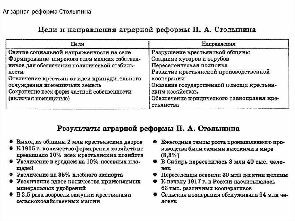 Рабочий лист реформы столыпина