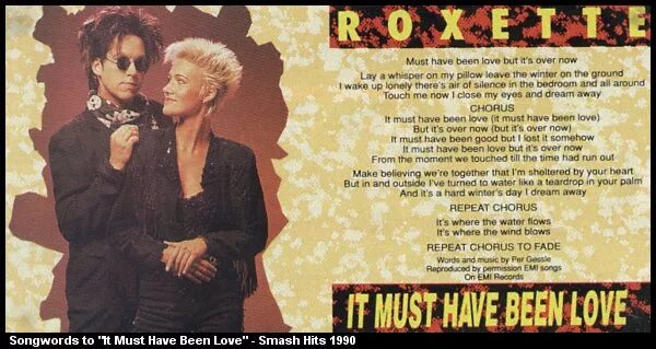 Лов роксет. Roxette it must have been Love. Roxette - must have been Love. Текст песни it must have been Love. Must have been Love текст.