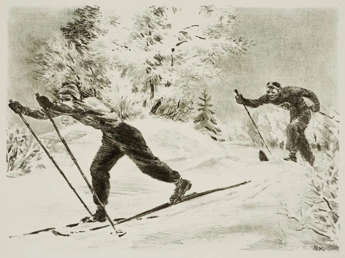 Картина лыжники. Ганс Эмахузен лыжи. Советские лыжники. Лыжный спорт в древности. Лыжник.