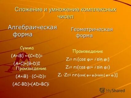 Алгебраическая форма записи комплексного числа