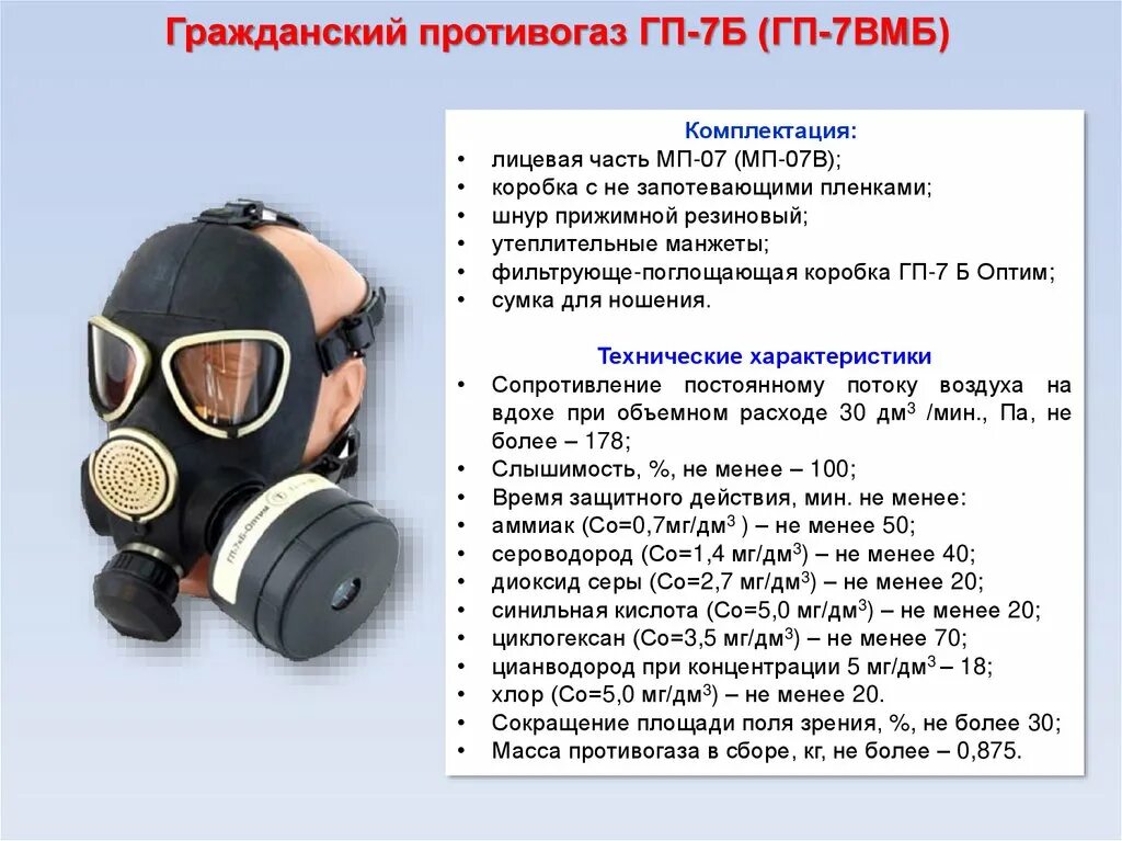 Особенности противогазов. Противогаз Гражданский фильтрующий ГП-7б обхват. СИЗОД противогаз гп7. Противогазу ГП-7б маска МП-07 фильтр ГП-7 КБ. Противогаз фильтрующий ГП-7б комплектация.