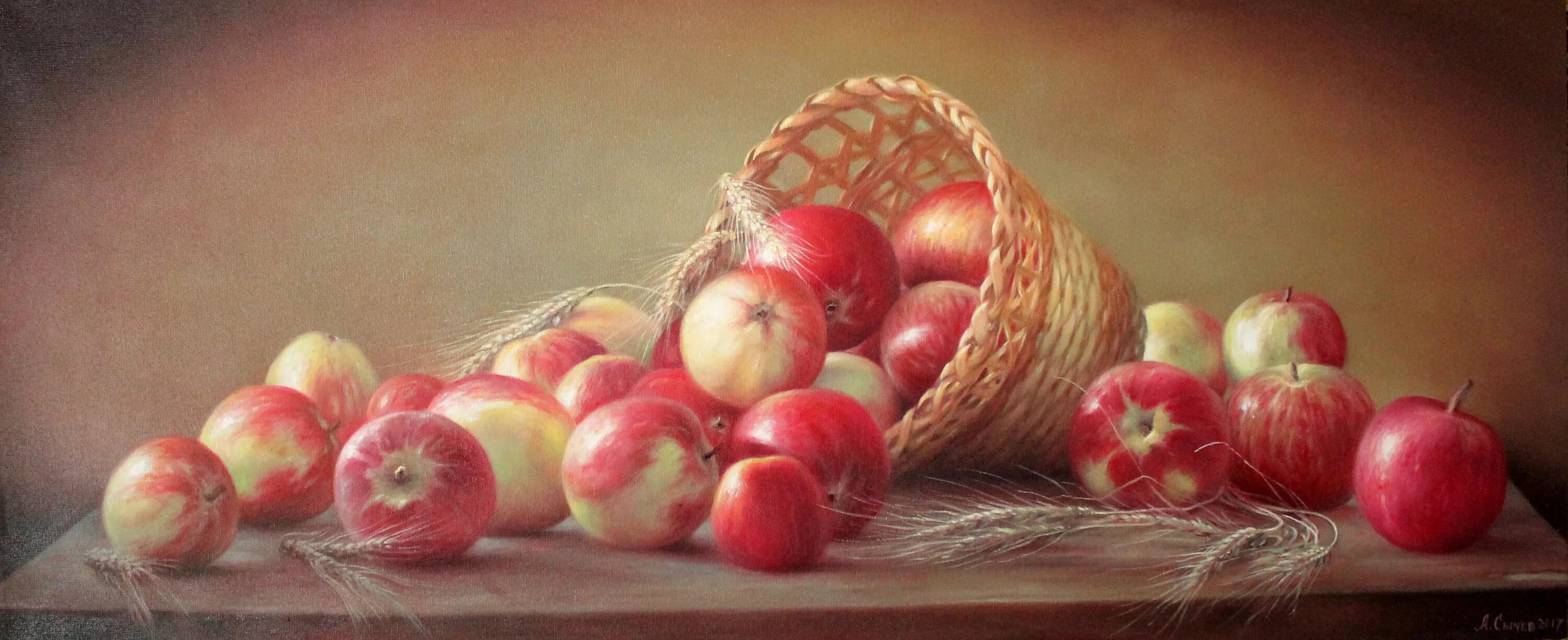 В 2 вазах по 18 яблок. Натюрморт с яблоками. Картина яблоки.
