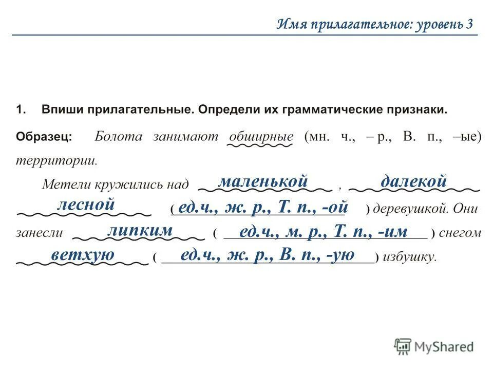 Рабочий лист имя прилагательное 3 класс