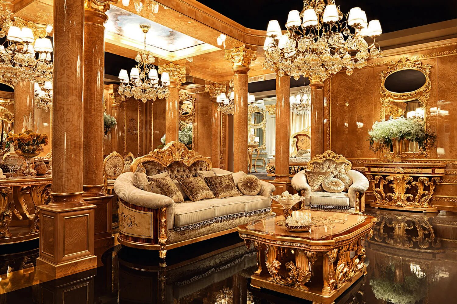 Элитный интерьер. Гостиная в стиле ампир. Antonovich design особняки снаружи. Шикарная королевская гостиная. Объекты роскоши.