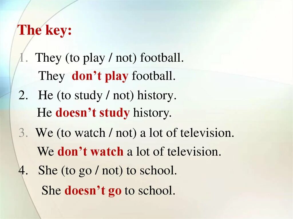 We wished him. They to Play not Football. He study в презент Симпл. She study в present simple. Play в презент Симпл.