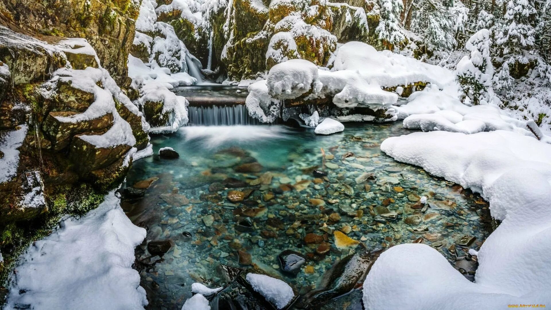 Кивач Карелия. Водопад зимой. Зимняя Горная река. Ручей водопад. Зима фото водопад