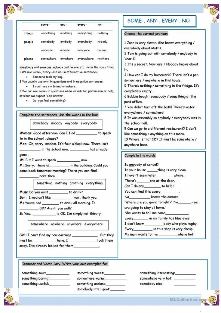 Fill in some something somebody. Some any somebody anybody something anything упражнения. some any упражнения. some any no проивзодные упр. some any no every упражнения.