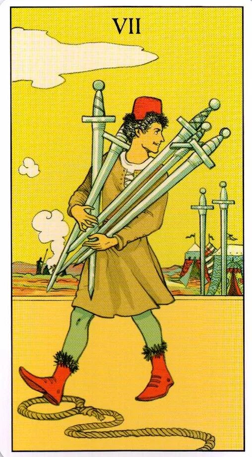 7 мечей таро райдера уэйта. таро мечи 7 мечей. карта семь мечей таро значение. 7 мечей знак зодиака. 7 мечей таро уэйта.