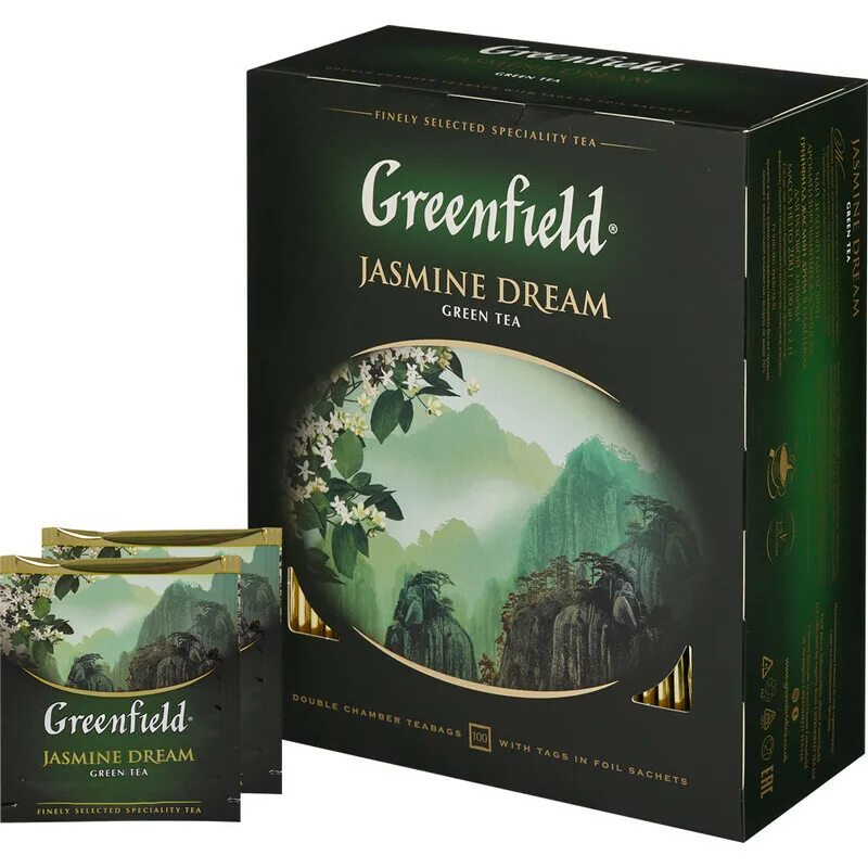 Чай зеленый с жасмином, Greenfield, 100 пакетиков. Чай "Гринфилд" Jasmine Dream зеленый 100г. Гринфилд зеленый 100 пакетиков. Гринфилд это