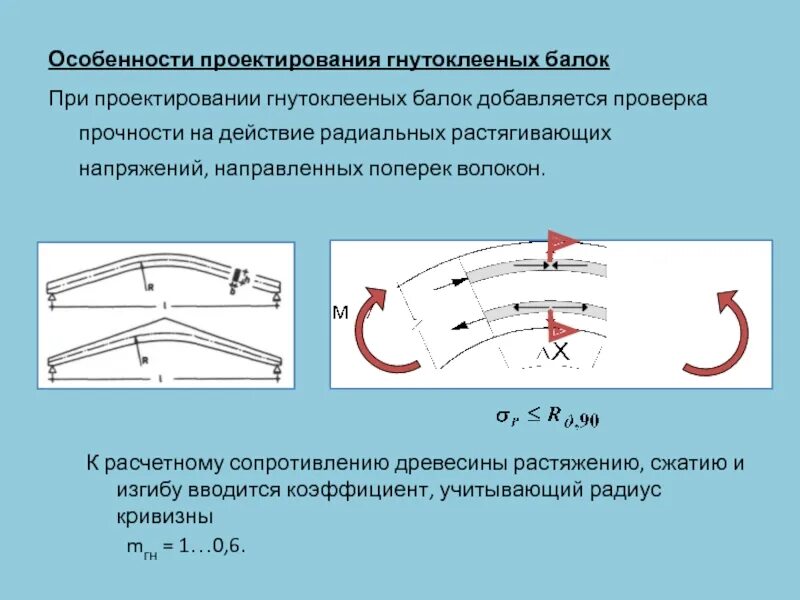 Параметры изгиба. Особенности проектирования. ТЗ на гнутоклееные конструкции. Растягивающих радиальных напряжений алюминия. Радиальное сжатие гнутоклееного.