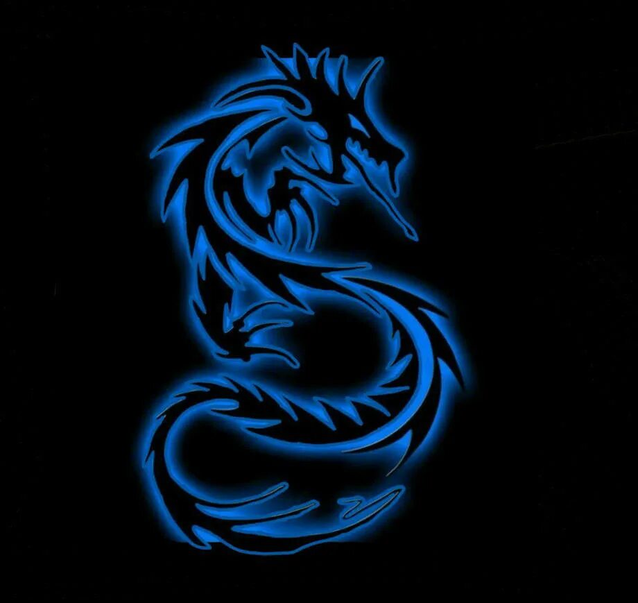 Неоновый дракон. Синий неоновый дракон. Дракон на синем фоне. Зеленый дракон на черном фоне. Аватарка на телефон 2024